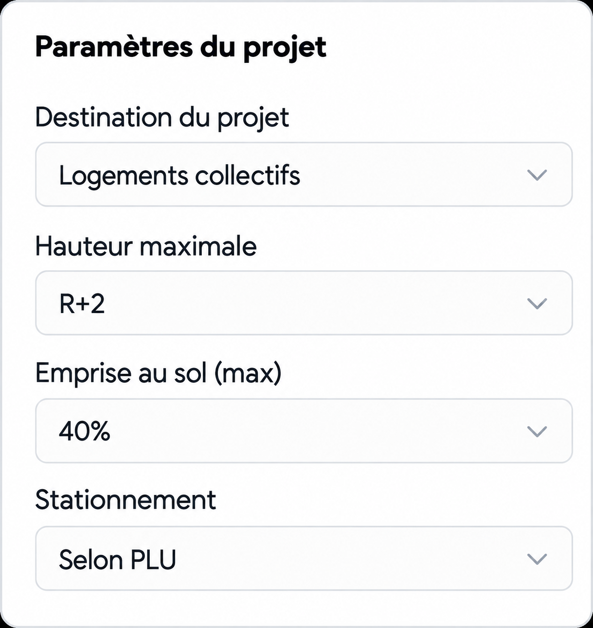 Paramètres du projet à vérifier