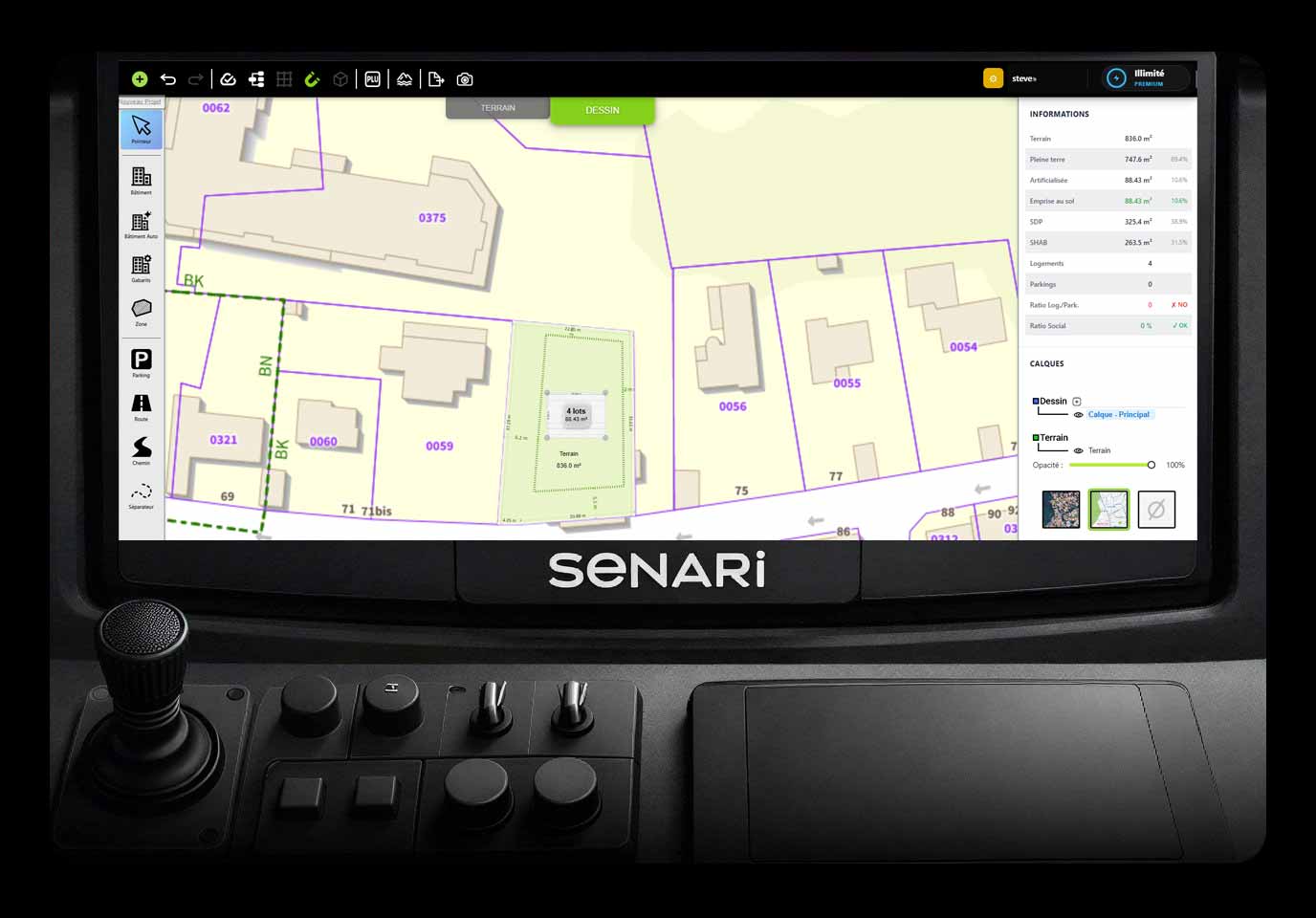 Interface de modélisation 3D pour une étude de faisabilité foncière